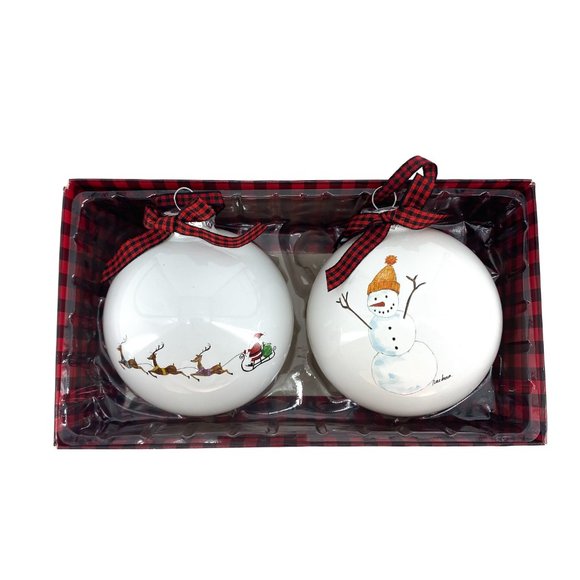 RAE DUNN. Santa Claus and Snowman Glass Christmas Ornaments-Gift Set - Picture 4 of 11